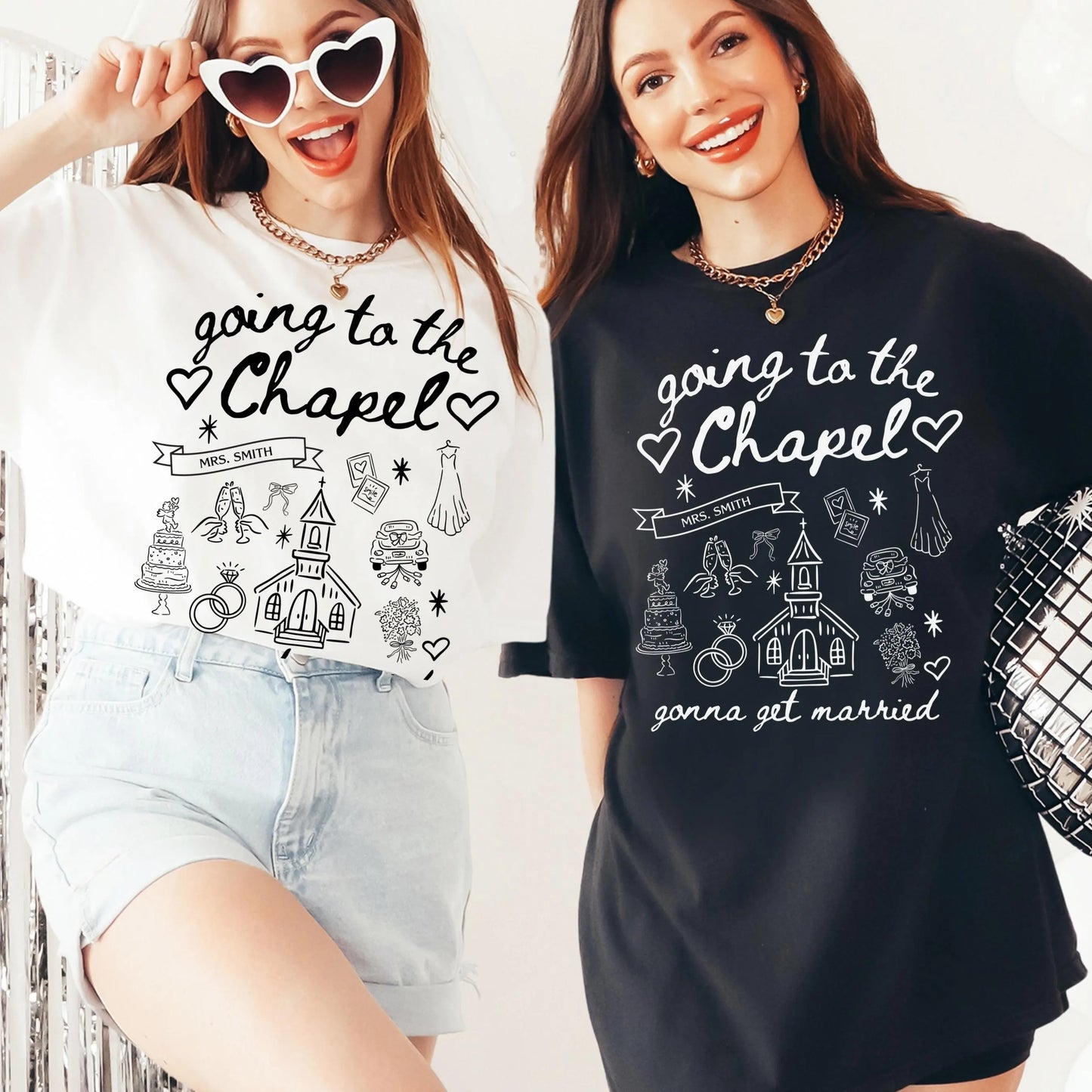 Comfort Colors Bachelorette Shirt, Personalized Going to the Chapel Gonna Get Married Shirt, Doodle Coquette Wedding Bride Tshirt