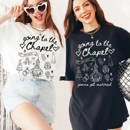 Comfort Colors Bachelorette Shirt, Personalized Going to the Chapel Gonna Get Married Shirt, Doodle Coquette Wedding Bride Tshirt