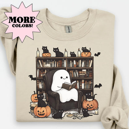 Ghost Reading Books Sweatshirt, Librarian Ghost Halloween, Halloween Teacher Sweatshirt, Halloween Shirt, Teacher Gift, Retro Boo School
