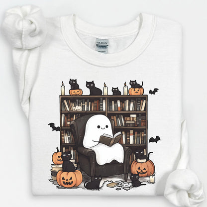 Ghost Reading Books Sweatshirt, Librarian Ghost Halloween, Halloween Teacher Sweatshirt, Halloween Shirt, Teacher Gift, Retro Boo School