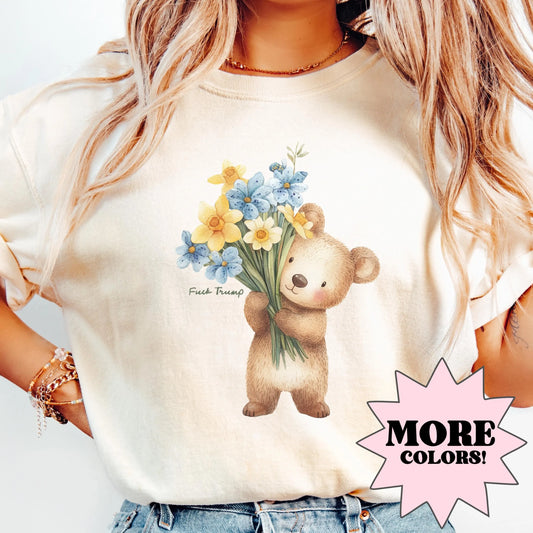 Subtle Fck Trump Bear Shirt, Anti Trump Easter Shirt Comfort Colors, FDT Shirt Gift for Democrat, F Trump Progressive Liberal Flowers Tee