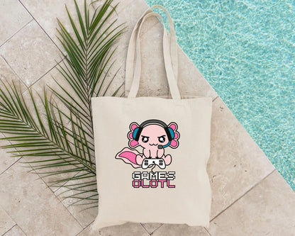 Gamer Axolotl Tote Bag, Gamer Gift, Axolotl Birthday Gift, Gift For Gamer, Axolotl Lover Gift, Cute Tote Bag, Gift For Gamer Kid