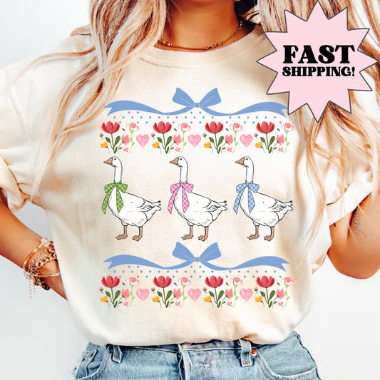 Vintage Goose Shirt, Comfort Colors, Goose Bow Shirt, Ribon, Cute Easter Shirt, Mama Mini Shirts, Retro Spring Shirt, Mothers Day Shirt