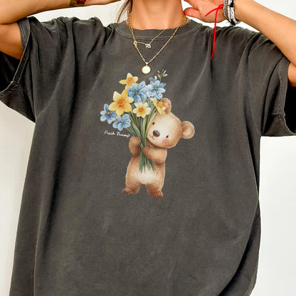 Subtle Fck Trump Bear Shirt, Anti Trump Easter Shirt Comfort Colors, FDT Shirt Gift for Democrat, F Trump Progressive Liberal Flowers Tee