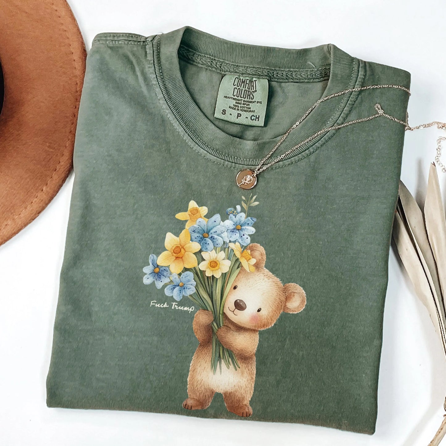 Subtle Fck Trump Bear Shirt, Anti Trump Easter Shirt Comfort Colors, FDT Shirt Gift for Democrat, F Trump Progressive Liberal Flowers Tee