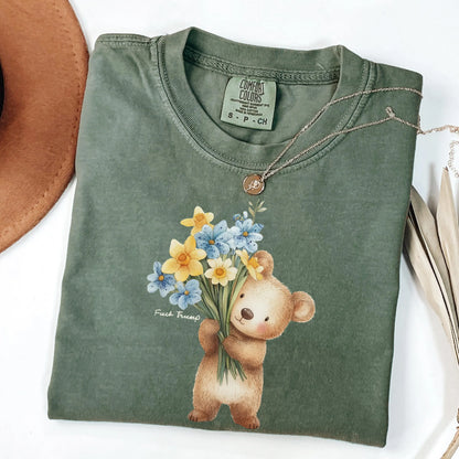 Subtle Fck Trump Bear Shirt, Anti Trump Easter Shirt Comfort Colors, FDT Shirt Gift for Democrat, F Trump Progressive Liberal Flowers Tee