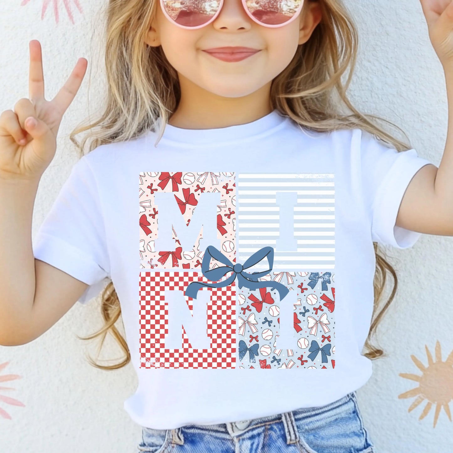Mama and Mini Basball Shirt, Mommy Me USA Shirt, Mothers Day Kids Shirt Red White Blue Shirt, Comfort Colors Shirt, Matching Bow Shirts
