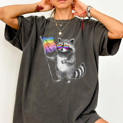 Comfort Colors Pride Shirt, Gay Shirt, LGBTQ Shirt, Lesbian Tee, Inclusive Shirt, Transgender Shirt, Equality Shirt, Gay Raccoon Shirt