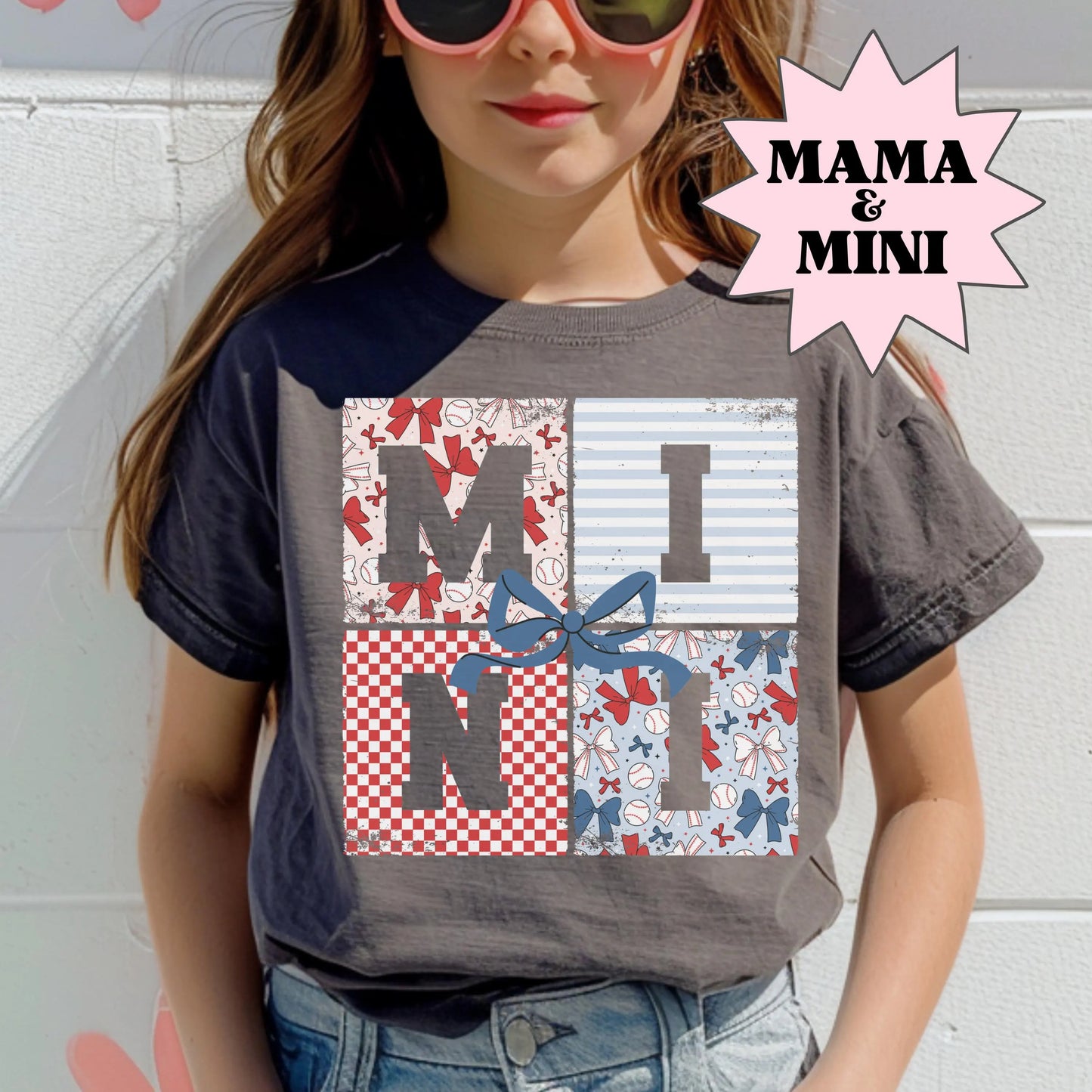 Mama and Mini Basball Shirt, Mommy Me USA Shirt, Mothers Day Kids Shirt Red White Blue Shirt, Comfort Colors Shirt, Matching Bow Shirts