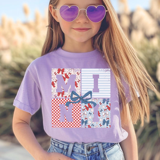 Mama and Mini Basball Shirt, Mommy Me USA Shirt, Mothers Day Kids Shirt Red White Blue Shirt, Comfort Colors Shirt, Matching Bow Shirts