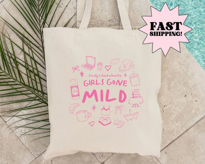 Girls Gone Mild Bachelorette Tote, Club Bachelorette, Aesthetic Bach Tote, Custom Wedding Party Gift, Girls Trip Tote Bag, Bride Tribe Gift