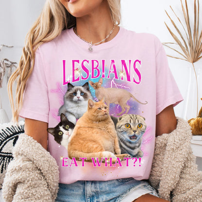 Comfort Colors Lesbian Shirt, Lesbian Pride Shirt, Gay Shirt, LGBTQ Shirt, Cat Shirt, Inclusive Shirt, Lesbians Eat What Shirt, Funny Gift