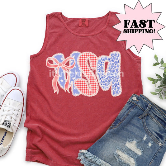 Comfort Colors 4th of July Shirt, USA Shirt, Fourth of July Tank Top, American Flag Shirt, American Citizen Shirt, Floral United States Tank