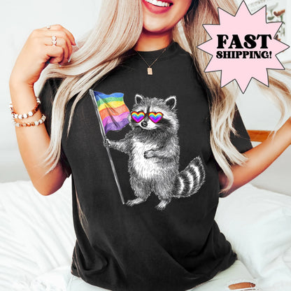 Comfort Colors Pride Shirt, Gay Shirt, LGBTQ Shirt, Lesbian Tee, Inclusive Shirt, Transgender Shirt, Equality Shirt, Gay Raccoon Shirt