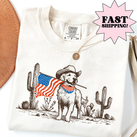 Comfort Colors Dog Shirt, 4th of July Shirt, USA Shirt, Western Shirt, Fourth of July Shirt, American Flag Shirt, America Shirt, Vintage Tee