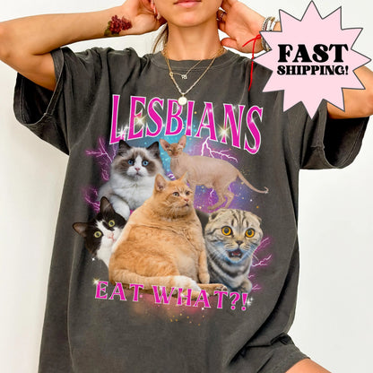 Comfort Colors Lesbian Shirt, Lesbian Pride Shirt, Gay Shirt, LGBTQ Shirt, Cat Shirt, Inclusive Shirt, Lesbians Eat What Shirt, Funny Gift
