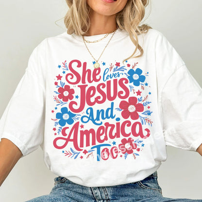 Comfort Colors 4th of July Shirt, USA Shirt, Fourth of July Shirt, She Loves Jesus and America Too Shirt, Christian Shirt, God Bless America