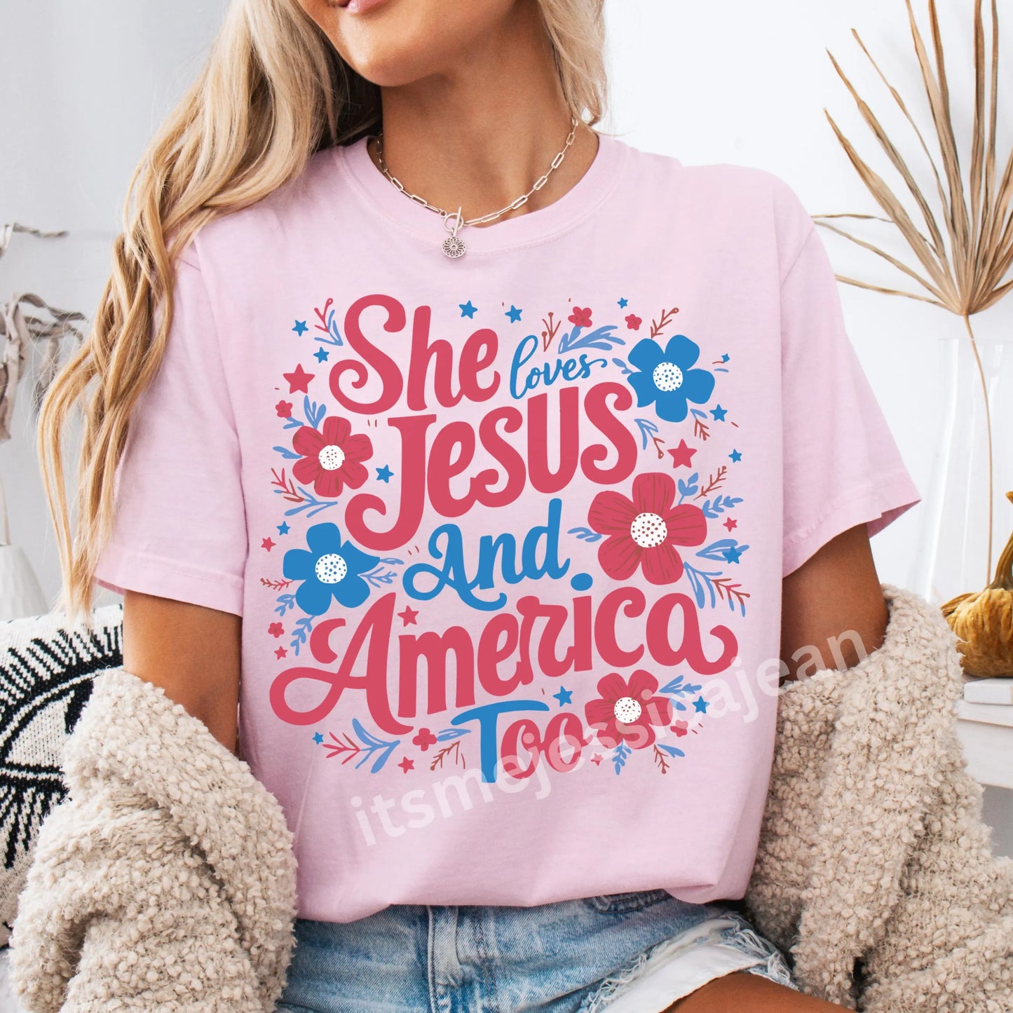 Comfort Colors 4th of July Shirt, USA Shirt, Fourth of July Shirt, She Loves Jesus and America Too Shirt, Christian Shirt, God Bless America