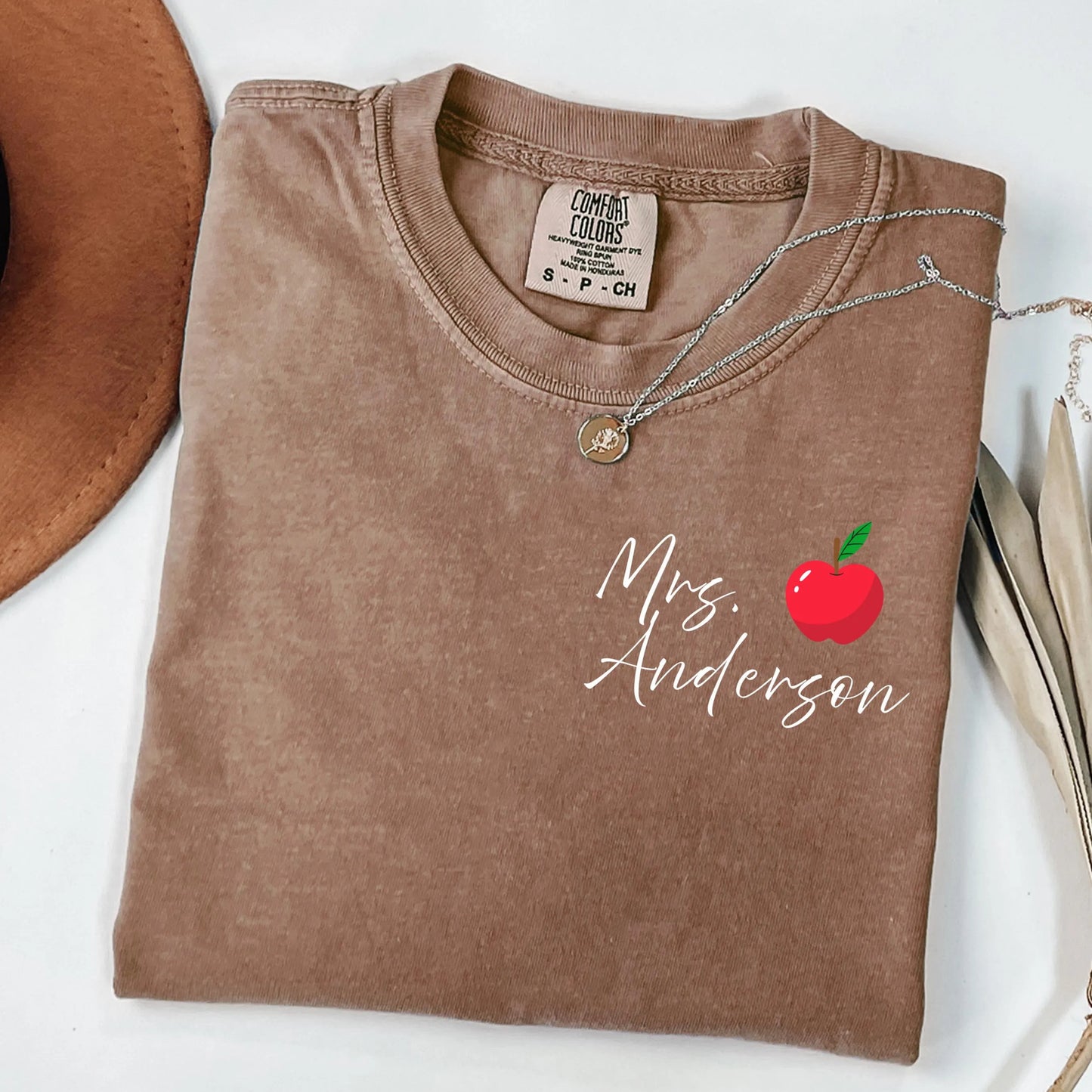 Comfort Colors Teacher Shirt, Kindergarten Teacher Last Name Shirt, Custom Back To School  Teacher T-Shirt, Personalized Apple Teacher Gift