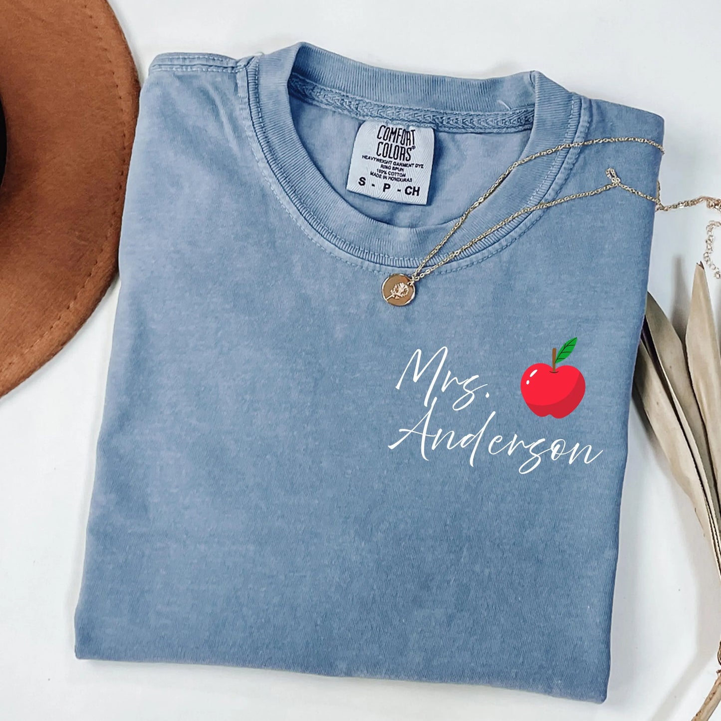 Comfort Colors Teacher Shirt, Kindergarten Teacher Last Name Shirt, Custom Back To School  Teacher T-Shirt, Personalized Apple Teacher Gift