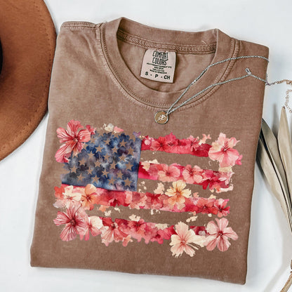 Comfort Colors 4th of July Shirt, USA Shirt, Fourth of July Shirt, American Flag Shirt, Classic USA Shirt, Floral Flag Tee, Independence Day