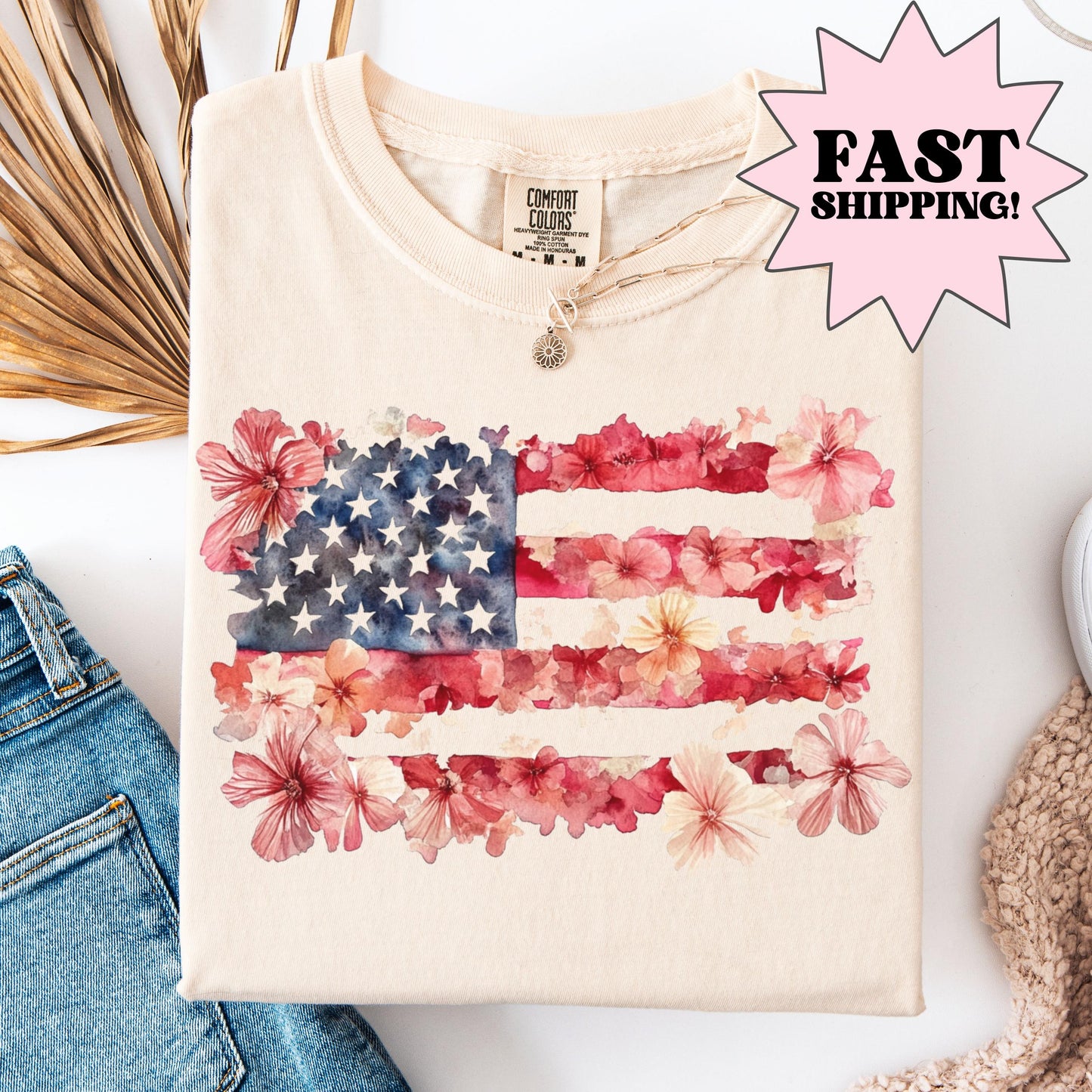 Comfort Colors 4th of July Shirt, USA Shirt, Fourth of July Shirt, American Flag Shirt, Classic USA Shirt, Floral Flag Tee, Independence Day