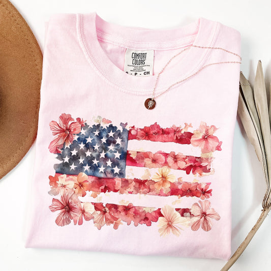 Comfort Colors 4th of July Shirt, USA Shirt, Fourth of July Shirt, American Flag Shirt, Classic USA Shirt, Floral Flag Tee, Independence Day
