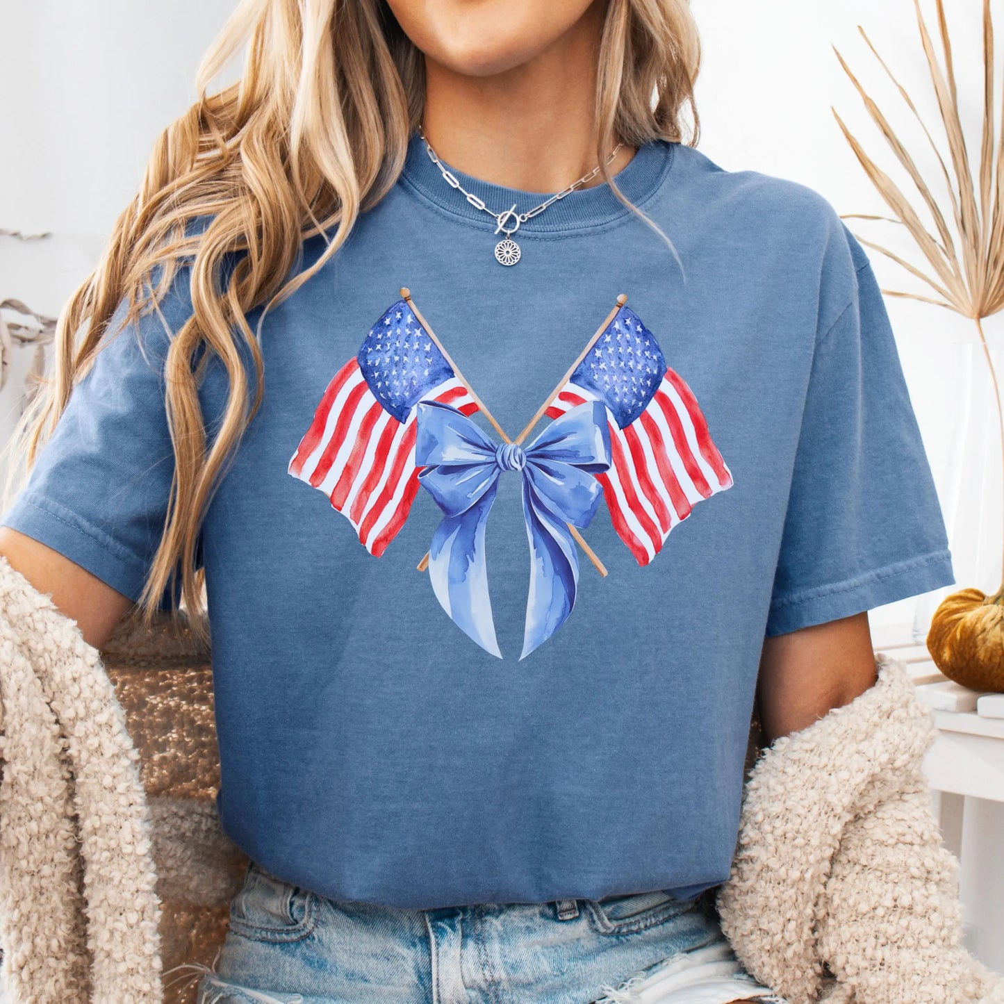 Comfort Colors 4th of July Shirt, USA Shirt, American Flag Shirt, Fourth of July Shirt, American Shirt, Bow Tee, Independence Day Shirt