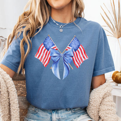 Comfort Colors 4th of July Shirt, USA Shirt, American Flag Shirt, Fourth of July Shirt, American Shirt, Bow Tee, Independence Day Shirt