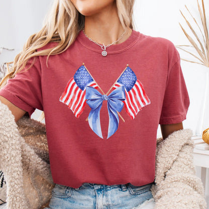 Comfort Colors 4th of July Shirt, USA Shirt, American Flag Shirt, Fourth of July Shirt, American Shirt, Bow Tee, Independence Day Shirt