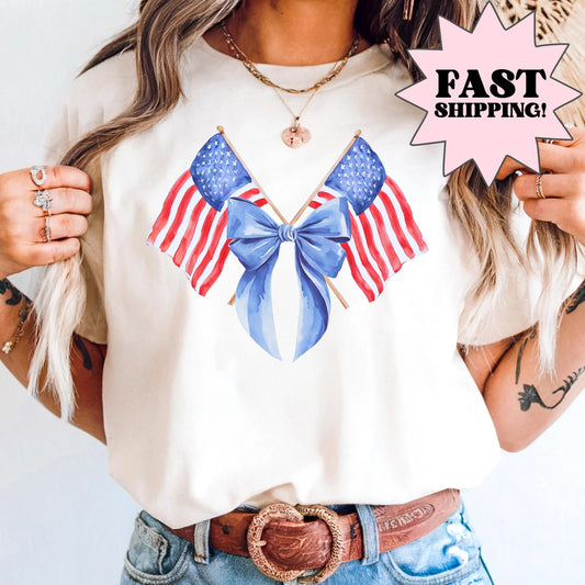 Comfort Colors 4th of July Shirt, USA Shirt, American Flag Shirt, Fourth of July Shirt, American Shirt, Bow Tee, Independence Day Shirt