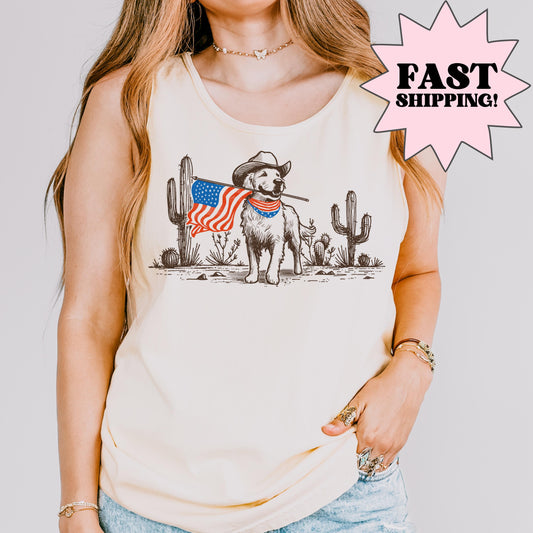 Comfort Colors Fourth of July Tank, 4th of July Shirt, USA Shirt, Western Shirt, Fourth of July Shirt, American Flag Shirt, Dog Shirt