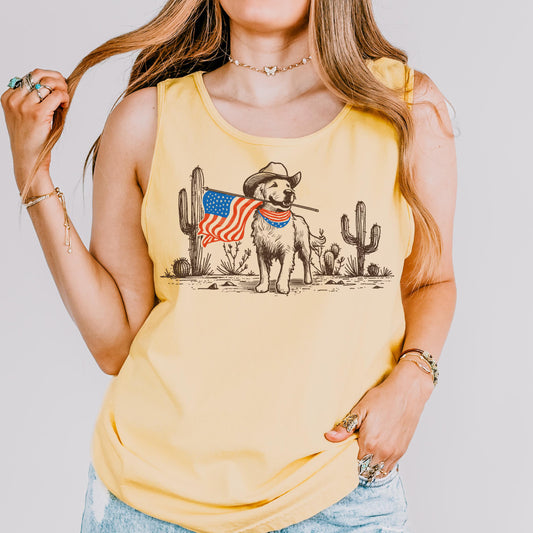 Comfort Colors Fourth of July Tank, 4th of July Shirt, USA Shirt, Western Shirt, Fourth of July Shirt, American Flag Shirt, Dog Shirt