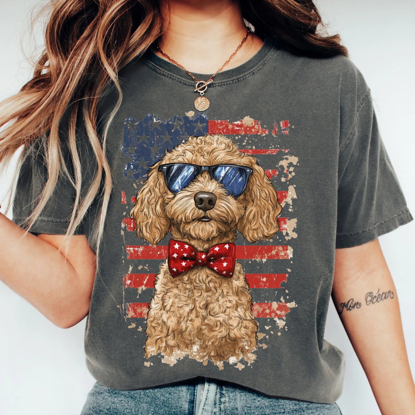 Comfort Colors 4th of July Shirt, USA Shirt, Fourth of July Shirt, American Flag Shirt, Classic USA Shirt, Dog Shirt, Goldendoodle Shirt