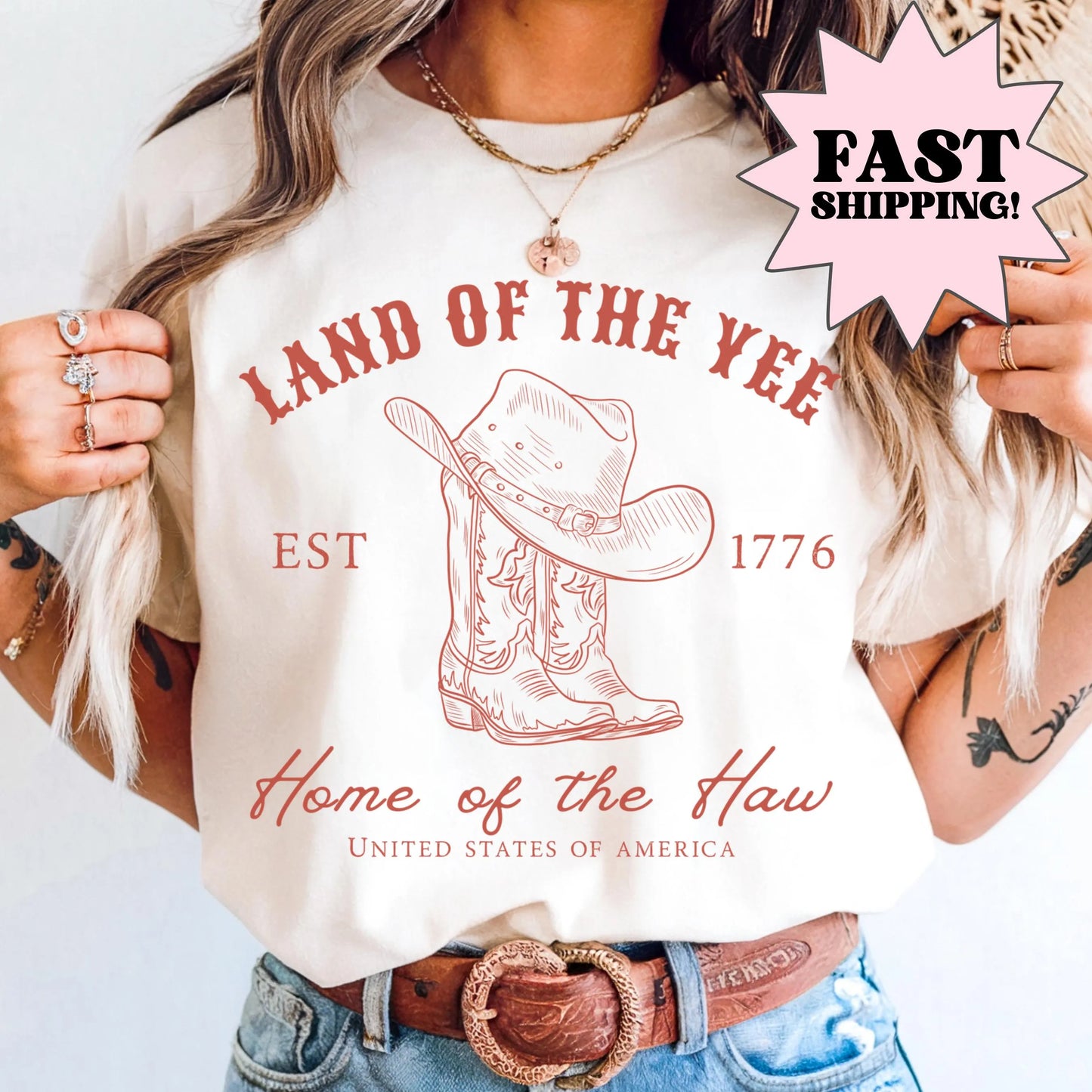 Comfort Colors 4th of July Shirt, USA Shirt, Fourth of July Shirt, Yee Haw Shirt, Cowboy Tee, Western 4th of July Shirt, Land of the Yee Tee