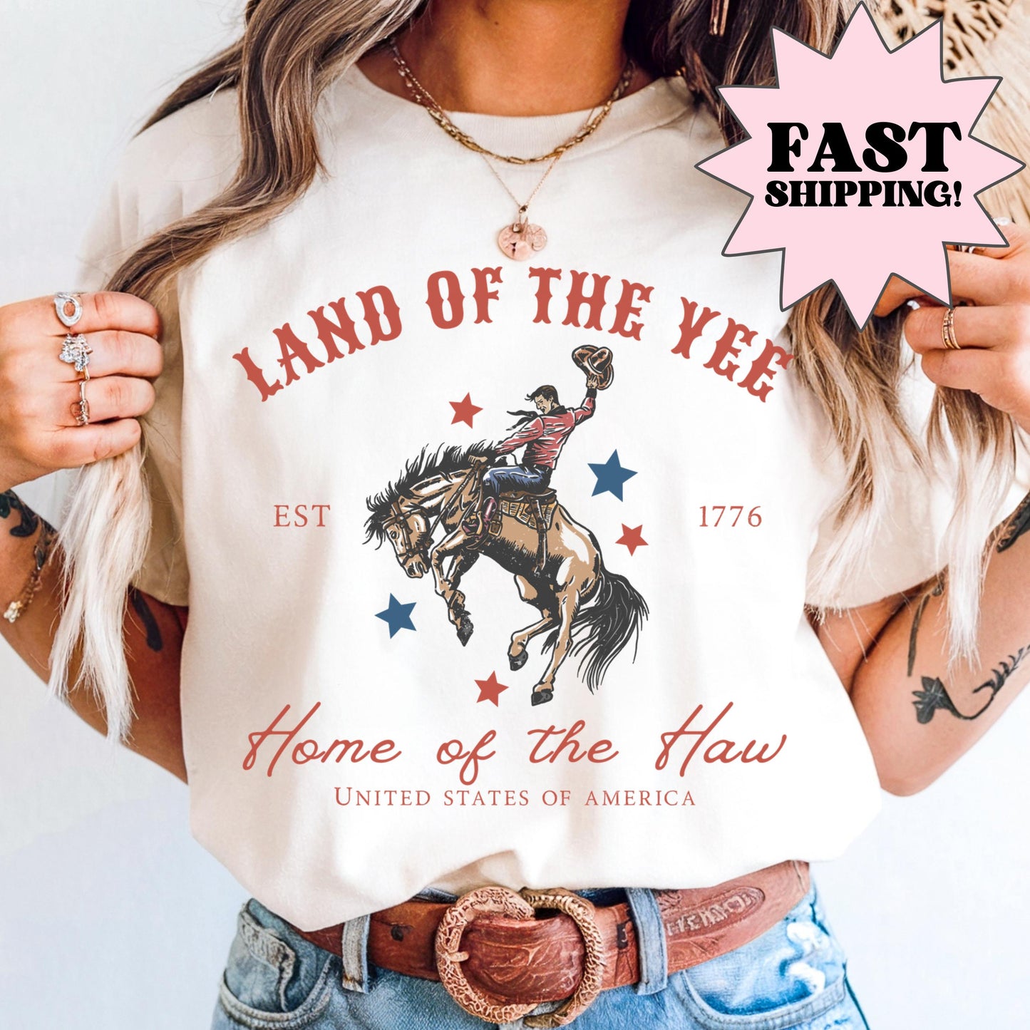 Comfort Colors 4th of July Shirt, USA Shirt, Fourth of July Shirt, Yee Haw Shirt, Cowboy Tee, Western 4th of July Shirt, Land of the Yee Tee