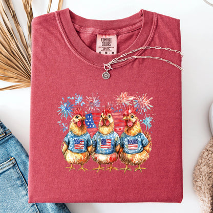 Comfort Colors 4th of July Shirt, USA Shirt, Fourth of July Shirt, Chicken Shirt, Fireworks Flag Tee, Rooster Shirt, Gift For Chicken Lover