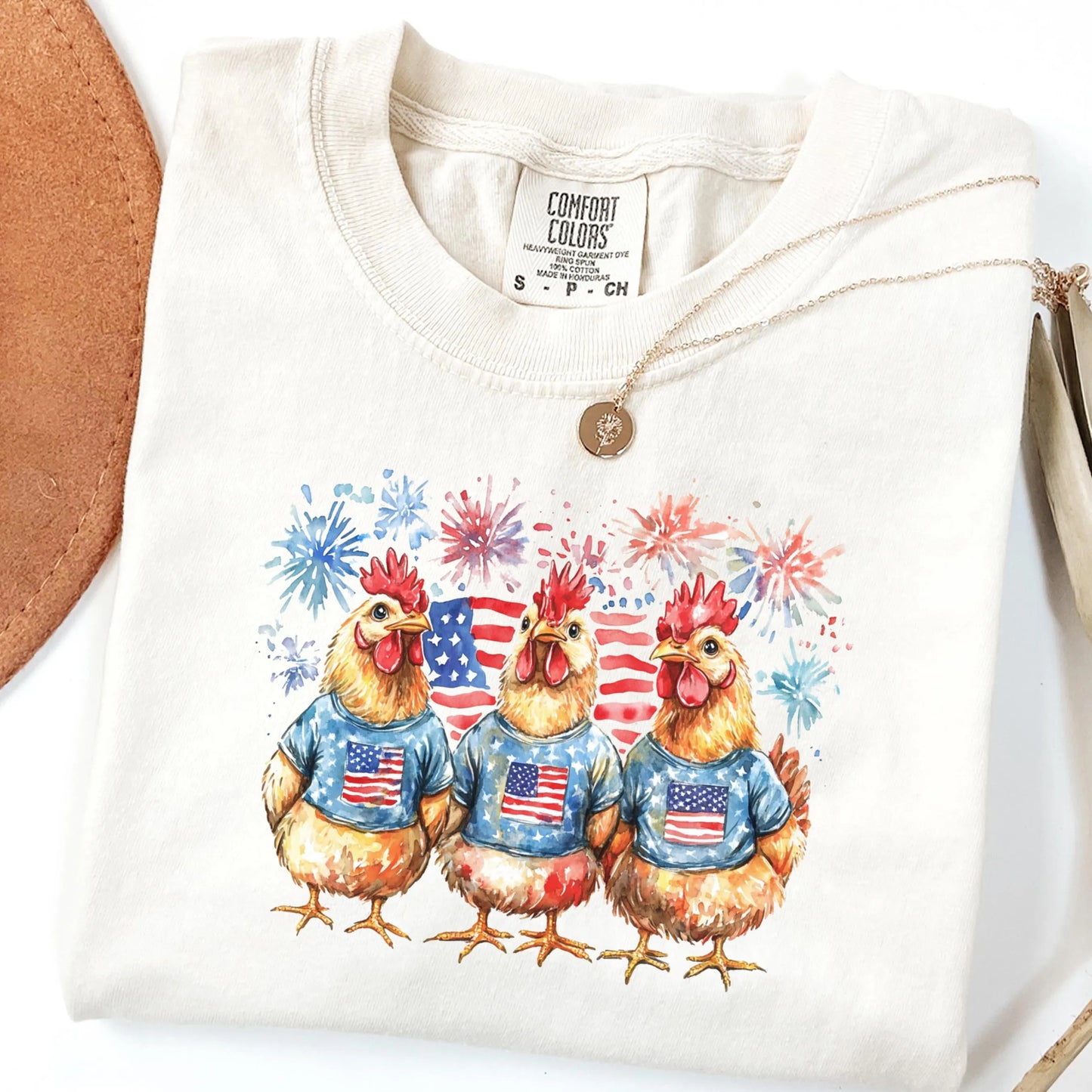Comfort Colors 4th of July Shirt, USA Shirt, Fourth of July Shirt, Chicken Shirt, Fireworks Flag Tee, Rooster Shirt, Gift For Chicken Lover