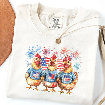 Comfort Colors 4th of July Shirt, USA Shirt, Fourth of July Shirt, Chicken Shirt, Fireworks Flag Tee, Rooster Shirt, Gift For Chicken Lover