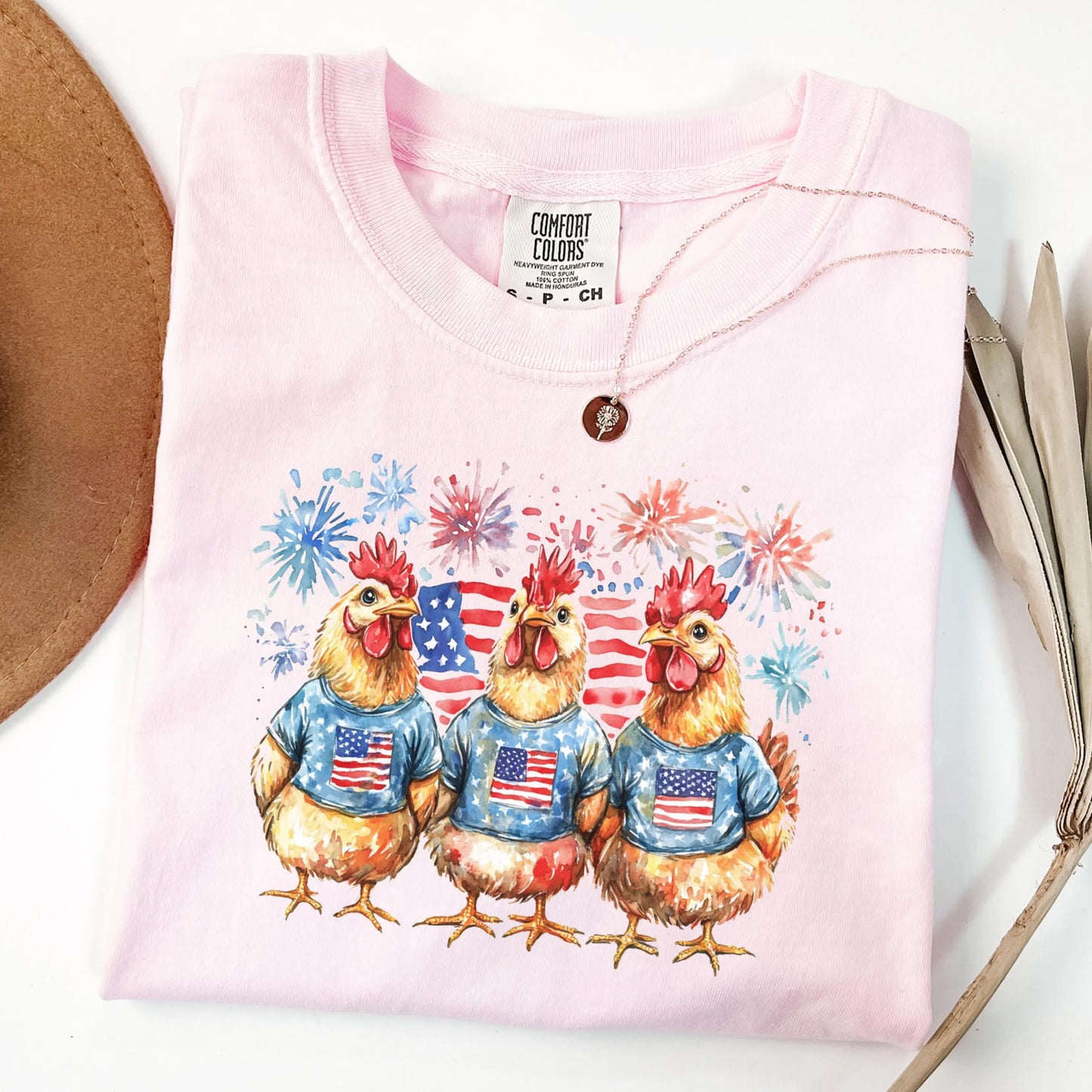 Comfort Colors 4th of July Shirt, USA Shirt, Fourth of July Shirt, Chicken Shirt, Fireworks Flag Tee, Rooster Shirt, Gift For Chicken Lover
