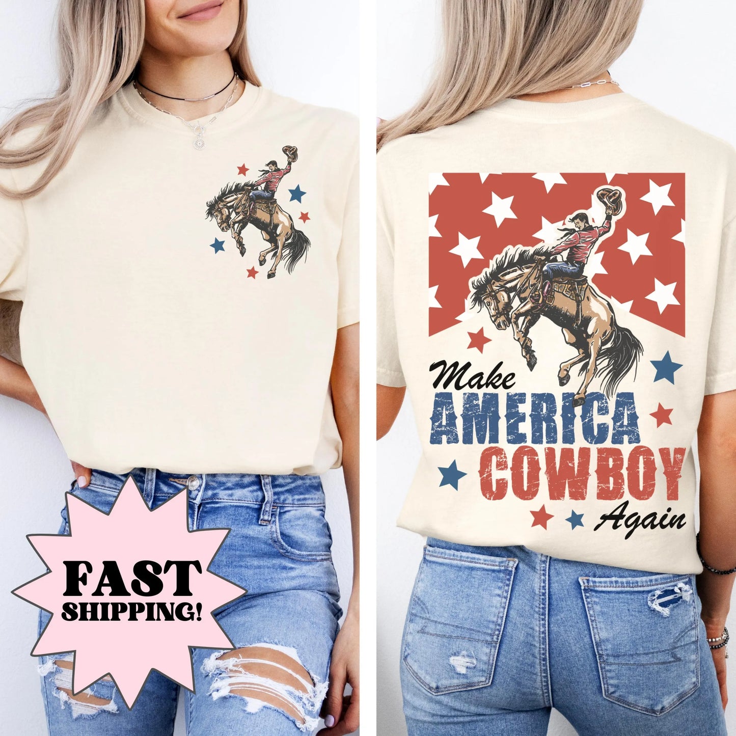 Comfort Colors 4th of July Shirt, USA Shirt, Fourth of July Shirt, Cowboys Shirt, Western Tee, Make America Cowboy Again Tee, Ride a Cowboy