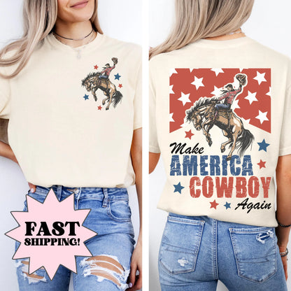 Comfort Colors 4th of July Shirt, USA Shirt, Fourth of July Shirt, Cowboys Shirt, Western Tee, Make America Cowboy Again Tee, Ride a Cowboy