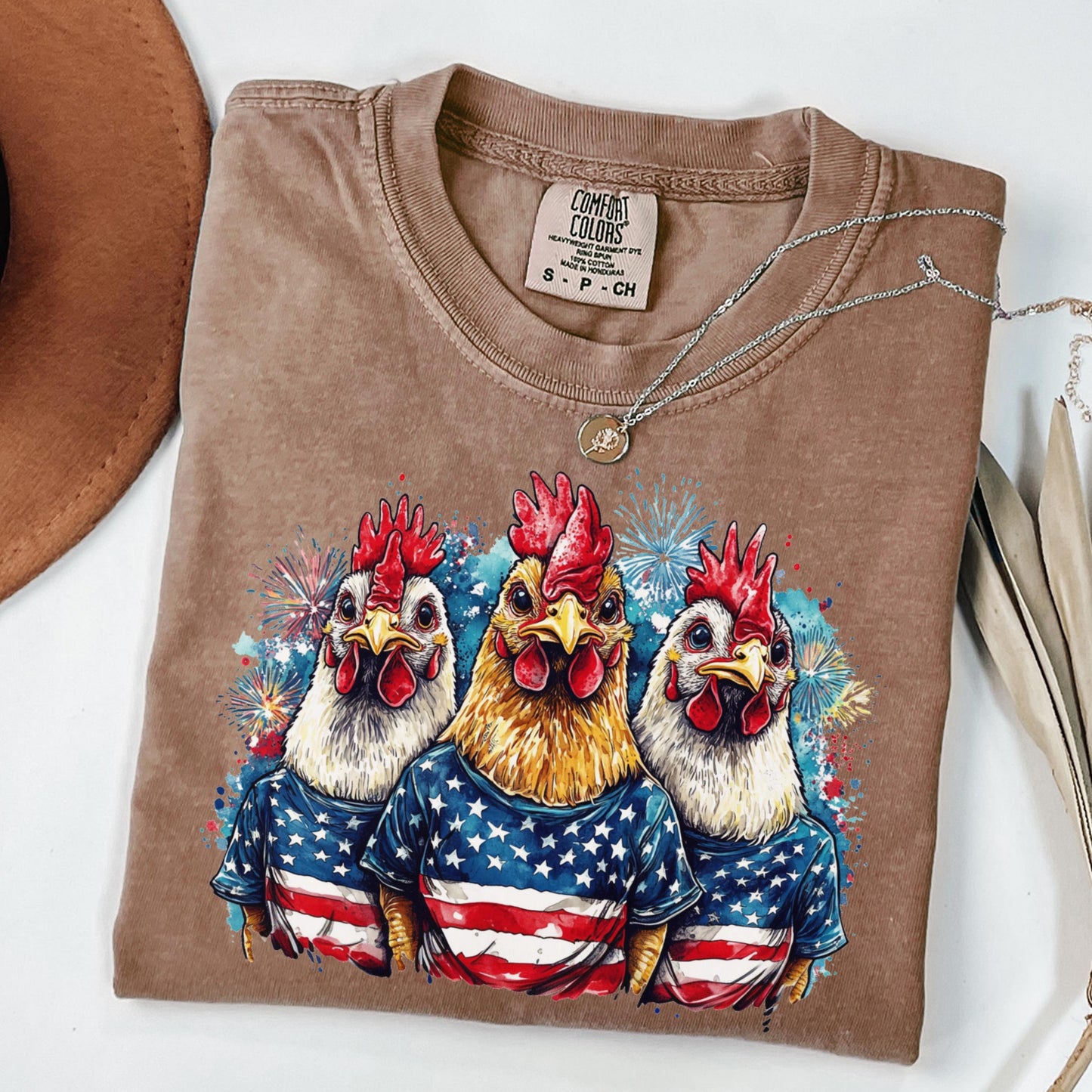 Comfort Colors 4th of July Shirt, USA Shirt, Fourth of July Shirt, Chicken Shirt, Fireworks Flag Tee, Rooster Shirt, Gift For Chicken Lover