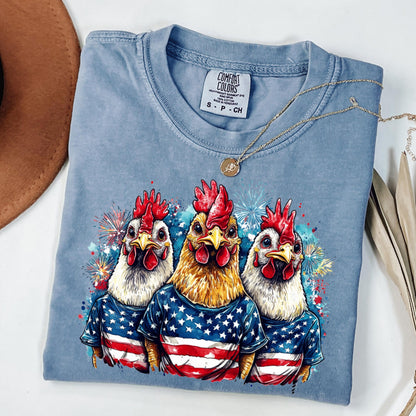 Comfort Colors 4th of July Shirt, USA Shirt, Fourth of July Shirt, Chicken Shirt, Fireworks Flag Tee, Rooster Shirt, Gift For Chicken Lover