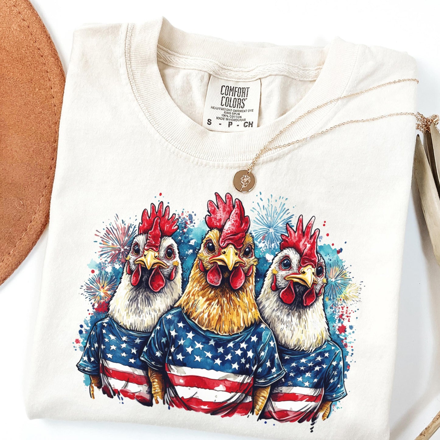 Comfort Colors 4th of July Shirt, USA Shirt, Fourth of July Shirt, Chicken Shirt, Fireworks Flag Tee, Rooster Shirt, Gift For Chicken Lover