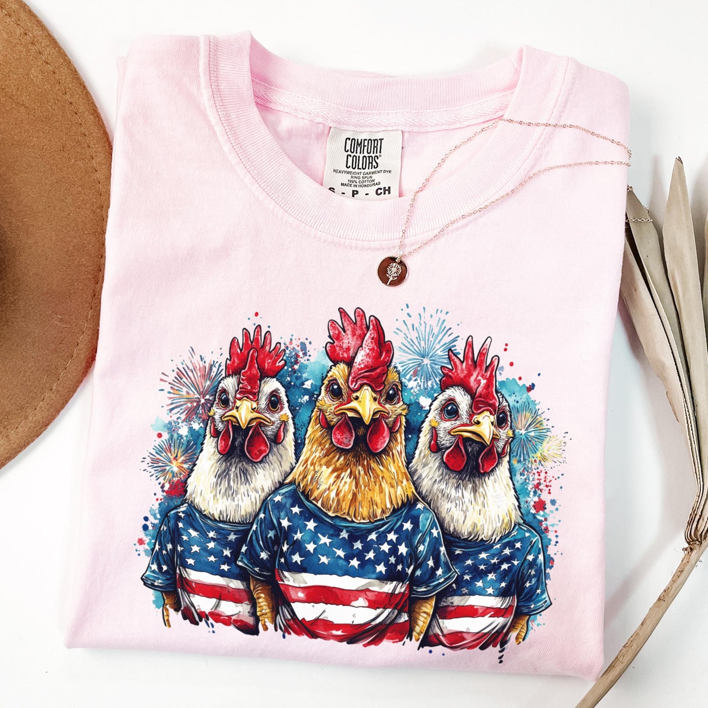 Comfort Colors 4th of July Shirt, USA Shirt, Fourth of July Shirt, Chicken Shirt, Fireworks Flag Tee, Rooster Shirt, Gift For Chicken Lover