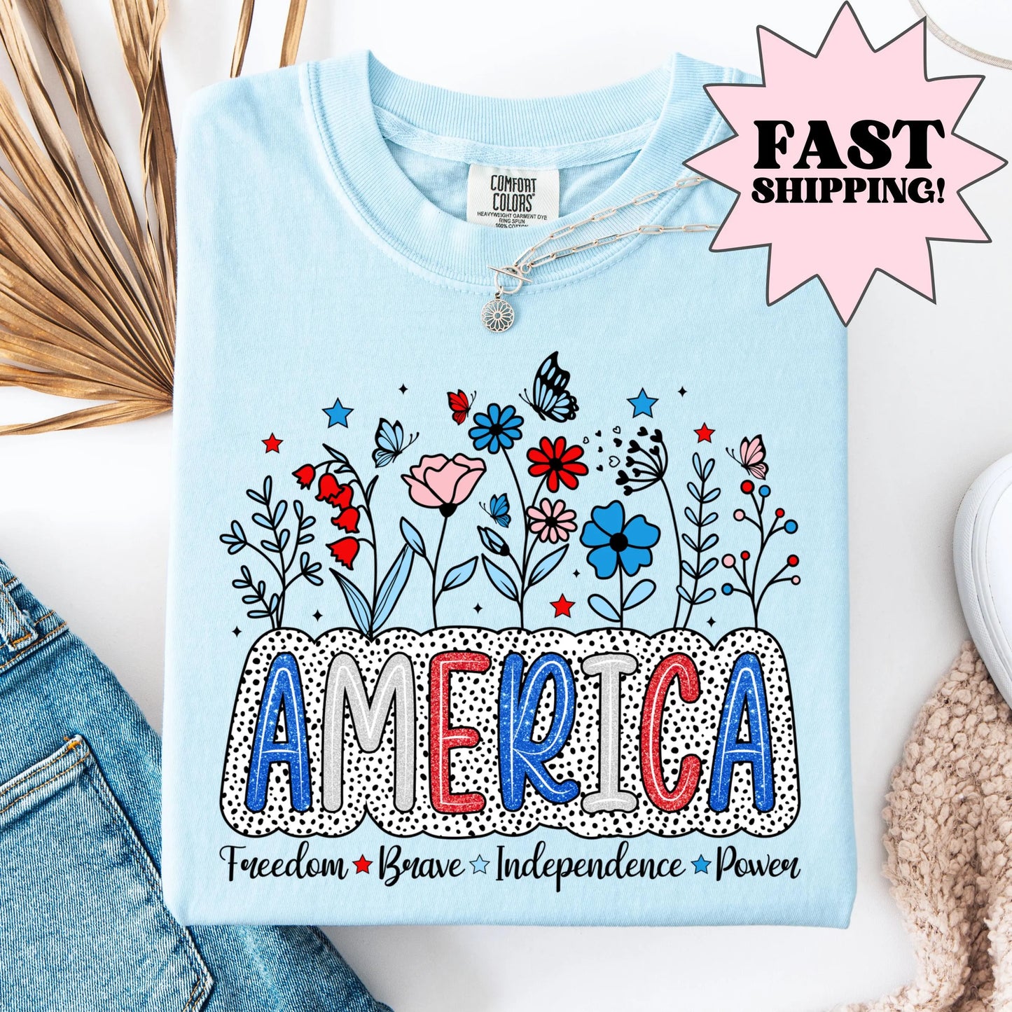 Comfort Colors 4th of July Shirt, USA Shirt, Fourth of July Shirt, Floral America Shirt, Fireworks Flag Tee, Flower USA Shirt