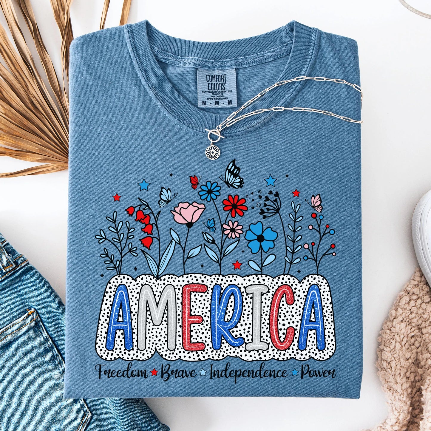 Comfort Colors 4th of July Shirt, USA Shirt, Fourth of July Shirt, Floral America Shirt, Fireworks Flag Tee, Flower USA Shirt
