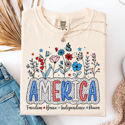 Comfort Colors 4th of July Shirt, USA Shirt, Fourth of July Shirt, Floral America Shirt, Fireworks Flag Tee, Flower USA Shirt