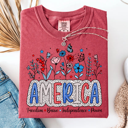 Comfort Colors 4th of July Shirt, USA Shirt, Fourth of July Shirt, Floral America Shirt, Fireworks Flag Tee, Flower USA Shirt